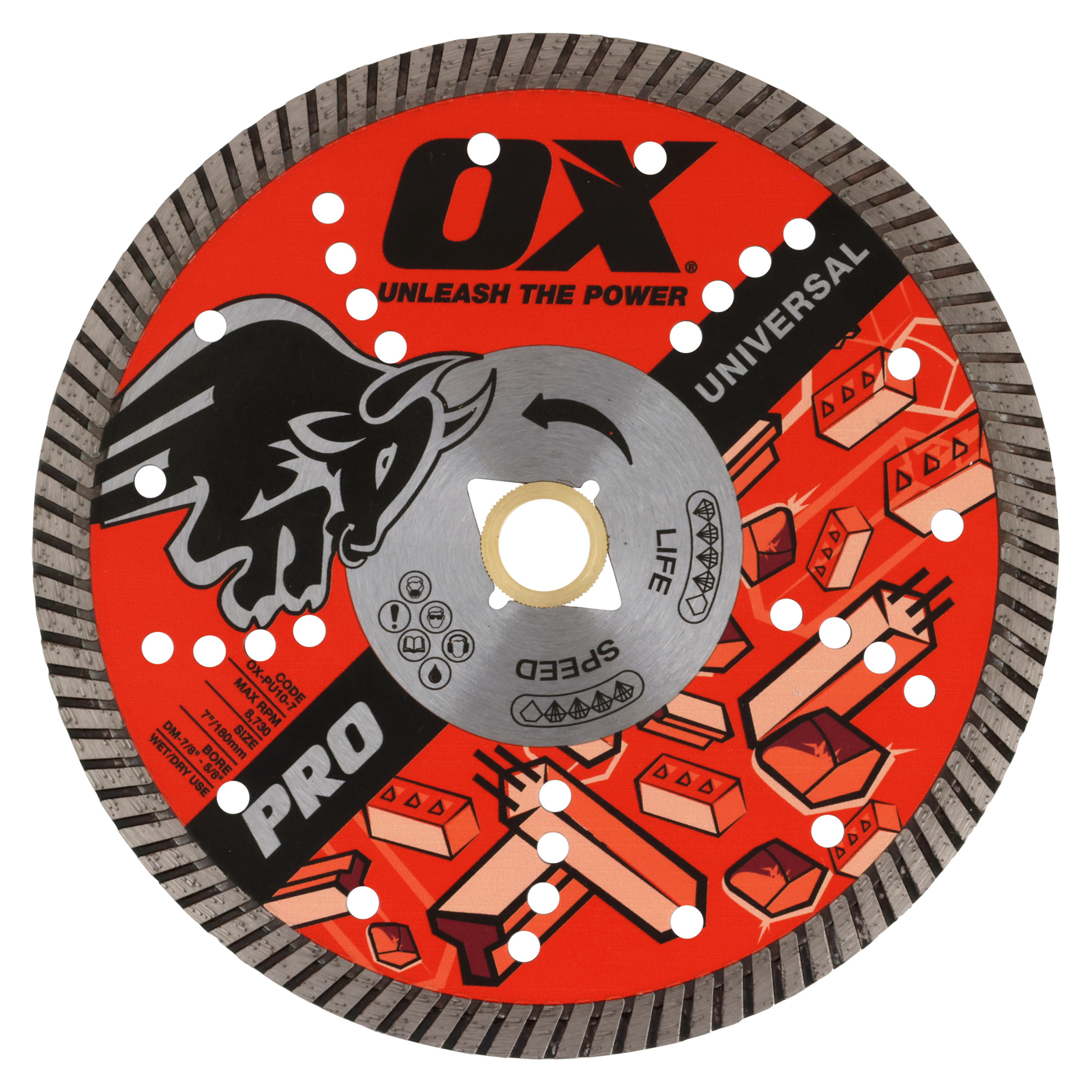 OX Tools, Pro Universal Diamond Blade Dia 7in. Bore 7/8in.-5/8in., Included (qty.) 1 Model# OX-PU10-7